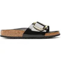 Birkenstock für Damen. 1022650 Leder-Sandalen Madrid Big Buckle (Schmale Passform) schwarz (37), Wohnung, Keine, Lässig