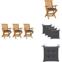 vidaXL Gartenstühle mit Anthrazit Kissen 3 Stk. Massivholz Teak - Gartenstühle