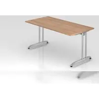 Proregal - Büromöbel mit top Leistungsdaten Schreibtisch Markku | Nussbaum | BxT 160x80cm | Arbeitshöhe 72cm | höhenjustierbar 0-10 mm | C-Fuß-Gestell Silber | Rechteckform