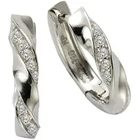 Zeeme Creolen 925/- Sterling Silber Zirkonia weiß 1,5cm Glänzend ZEEme Weiß