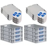 Proregal 8x Eurobox NextGen Color mit Auflagedeckel & Schiebeschnappverschlüsse | HxBxT 12x40x60cm | 23L | Griffe blau offen