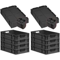 Proregal SuperSparSet 8x Eurobox Nextgen Color Mit Scharnierdeckel HxBxT 12x40x60cm 23 Liter Schwarz Griffe Schwarz Offen Eurobehälter Transportbox