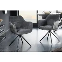 Riess Stuhl VERONA dunkelgrau schwarz Samt Strukturstoff Metallbeine mit Armlehne drehbar