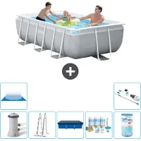 Intex Rechteckiges Prisma-Rahmen-Schwimmbecken – 300 x 175 x 80 cm – Grau – inklusive Pumpe – Leiter Abdeckung - Wartungspaket - Filter - Bodenplane - Staubsauger