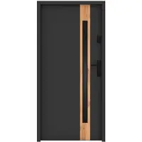 Vente-unique Stahl-Volltür und Edelstahl-Volltür, Höhe 207 x Breite 100 cm – Rauchglas – Anthrazit und Eiche-Optik – Stärke 55 mm – Linksanschlag – BRAGA