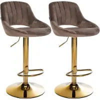 CLP 2er Set Barhocker Milet Samtbezug höhenverstellbar drehbar mit Rückenlehnen braun Material Gestell Metall gold