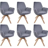 Mendler 6er-Set Esszimmerstuhl MCW-G67, Esstischstuhl Küchenstuhl mit Armlehne, drehbar Holz Samt 320 g/m² MVG dunkelgrau