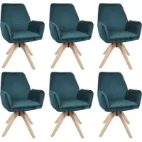 Mendler 6er-Set Esszimmerstuhl MCW-G67, Esstischstuhl Küchenstuhl mit Armlehne, drehbar Holz Samt 320 g/m² MVG grün