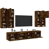 vidaXL Möbel 7-tlg. TV-Wohnwand mit LED-Leuchten Räuchereiche - TV-Schränke 3216775