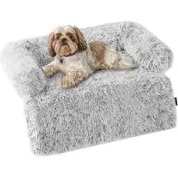 OEM Hundebett, Anti-Schleif Hundedecke, Hundebank, Bankschutz, Waschbar und Antislip Hundekissen für kleine Hunde, Größe M, 80 x 75 x 16 cm, Hellgrau
