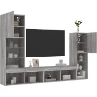 vidaXL 4-tlg. Wohnwand mit LED-Beleuchtung Grau Sonoma Holzwerkstoff 3216659
