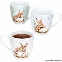 Ritzenhoff & Breker 3er Set Bunny JUMBObecher 500 ml je 1x weiß, grün & Blau aus Porzellan – 428629