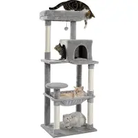 Famanu Katzenbaum Kratzbaum - Grau mit Hängematte und Katzenhaus