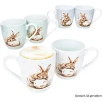 Ritzenhoff & Breker 6er Set Bunny JUMBObecher 500 ml je 2x weiß, grün & Blau aus Porzellan – 428629