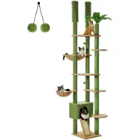 Markenlos Hoch Katzenbaum Kaktus, Deckenhoher Katzenbaumturm verstellbar mit Katzenhöhle, Katzenhängematte und Kratzbaum, Kletterbaum für große Hauskatzen, Grün