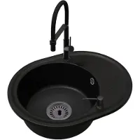 Brado Küchenspüle Einbecken Bella mit Siphon, Venice Armatur Schwarz und Seifenspender