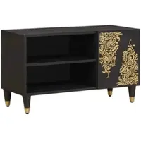 Helloshop26 - Moderner rechteckiger TV-Ständer mit Stauraum 80 x 33 x 46 cm aus massivem schwarzem Mangoholz 02_0057892