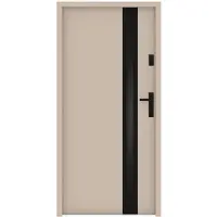 Vente-unique Stahl-Volltür und Edelstahl-Volltür, Höhe 207 x Breite 100 cm – Rauchglas – beige und schwarz – Stärke 55 mm – linksanschlagend – BRAGA