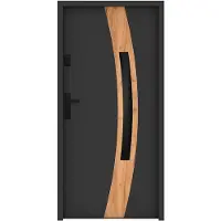 Vente-unique Eingangstür aus Edelstahl mit Verglasung, Höhe 207 x Breite 100 cm – Rauchglas – Anthrazit und Eiche-Optik – Stärke 55 mm – nach rechts öffnend – TROFA