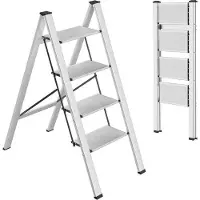 OEM Huishoudlader - Zwei Stufen - Klappbar - Leicht - Silber - Antislip - Max 150kg Belastbarkeit