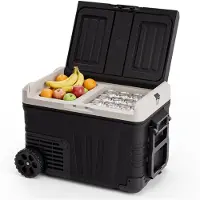 Auronic Electric Cool Box - Kompressor - 2 Zonen - 33L - 12/24V und 240V - Kühlen und Gefrieren - Campingkühlschrank - Frigobox Auto - Mit Rädern und Griff - Schwarz