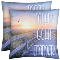 Bestlivings Outdoor Kissen mit Strandmotiv - Meer geht immer - 2 Stück ( 2er Pack )