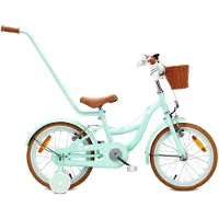 Sun baby Mädchen fahrrad Kinderfahrrad für Mädchen 16 Zoll leichtes Fahrrad mit Schiebestange Stützrädern Korb Klingel V-Brake Bremsen & Aufklebern Flower Retro bike minz