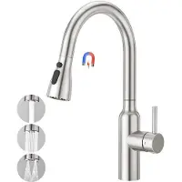 OEM Hochdruck-Wasserhahn mit 3 Wasserstrahlen, ausziehbare Dusche, Einhand-Menghahn, Hochdruckhahn, Spülbeckenhahn, 360° drehbar, aus gebürstetem mattem Edelstahl