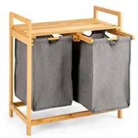 Helloshop26 Wäschekorb - - 64x33x73 cm - Bambus 2 Fächer - 2 abnehmbare Taschen - Obere Ablage