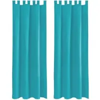 Bestlivings 2er Set Dekoschal Ellen,Schlaufe, inkl. Raffhalter & Haken 140 x 175 cm türkis - petrol