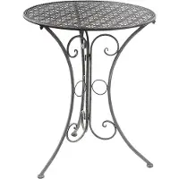 Kobolo Gartentisch in Blumenoptik 60cm mit Stanzungen Metalltisch Tisch aus grauem Metall Tisch für Garten Balkon Terrasse Balkonmöbel Gartenmöbel