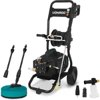 Vonroc PRO Hochdruckreiniger V25-3 – 2500 W – 180 bar – Induktionsmotor – 15 m Premiumschlauch | Inkl. Terrassenreiniger, Schaumsprüher und 5 Düsen