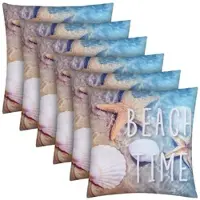 Bestlivings Outdoor Kissen mit Strandmotiv - Beach Time - 6 Stück ( 6er Pack )