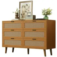 HAUSS SPOLE Kommode 120x40x76 Sideboard 6 Schubladen Stauraum Retro Schlafzimmer Büro Wohnzimmer Holz Walnuss Metallbeine modern