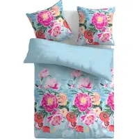 Bestlivings Bettwäsche 2-tlg. ( Frühjahrsblumen Blau ) 100% Satin Baumwolle, 135x200cm und 80x80cm Set, kuschelig weicher Bettbezug - mit Reißverschluss