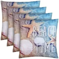 Bestlivings Outdoor Kissen mit Strandmotiv Beach Time 4 Stück 4er Pack