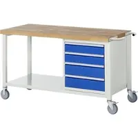 RAU Werkbank Serie 8162, fahrbar, 4 Schubladen, B 1500 x T 700 x H 880 mm