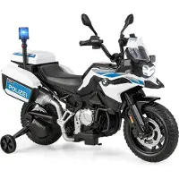 Goplus 12V Kinder Elektrofahrzeuge Elektromotorrad, BMW Kindermotorrad mit LED-Scheinwerfer, Sirene Blinklicht, Musik, Hupe & 2 Abnehmbaren Stützrädern