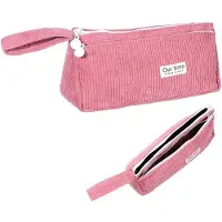OEM Corduroy Etui, rote Etui, schickes Etui mit Griff, waschbares Etui, tragbares Etui, 2 Fächer, Reißverschluss für Schule, Büro, Kosmetik-Organisation