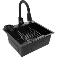 StarTech.com Küchenspüle - Unterbau Einzelbecken - 50×45 cm Edelstahl - Rechteckig - Mit Armatur - 1 Loch - Schwarz