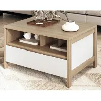 Furn.Design Couchtisch "Finnes" in weiß und Eiche Wohnzimmer Tisch 80 x 60 cm, Soft-Close