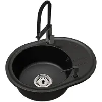 Brado Granit Küchenspüle Einbecken BELLA mit Siphon, Armatur LUK Schwarz und Seifenspender