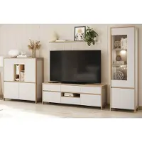 Furn.Design Wohnwand "Finnes" Weiß und Eiche Schrankwand Scandi Design 4-teilig 360 cm, Soft-Close