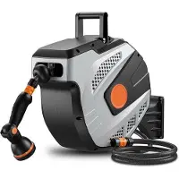 OEM Automatische Sproeibehälterbox - Wandslanghaspel - Slanghalter - Gartenhose - Automatischer Oprollmechanismus - 180-Grad-Drehbare Klemme - 19mm-Anschluss - 10-Funktions-Sprühkopf - 15mx12mm - Grau