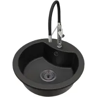 Brado Granit Küchenspüle Einbauspüle 1 Becken MILA + Küchenarmatur Full Pro Chrom + Siphon Schwarz Komplettset