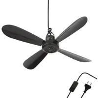 Bestlivings Mobiler Deckenventilator "Schwarz" ( 5m XXL Kabel ) mit Stecker und Schalter, 220V-240V / 5 Watt, Ø40 cm Decken Ventilator mit Aufhänger