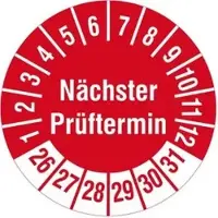 Böttcher-AG Prüfplaketten Nächster Prüftermin, 2026-2031, rot, Ø 20 mm, 1.000 Stück