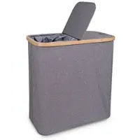 Osoltus Wäschesortierer Nelson 2 Fach Wäschekorb Bambus Grau 60 X 55 Cm