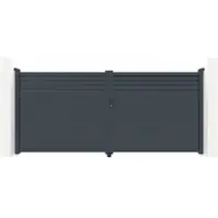 Casanoov Flügeltor Carpatia 400x180cm Graues Aluminium & 2 Pfosten 20x20cm H.190cm
