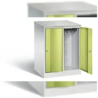 C+P Garderobenschrank Resisto, 2 Abteile, 2 Fächer, B 772 x T 640 x H 1077 mm, Lichtgrau/Clowngrün
